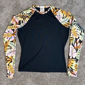 Billabong Black Top with Tropical Floral Sleeves